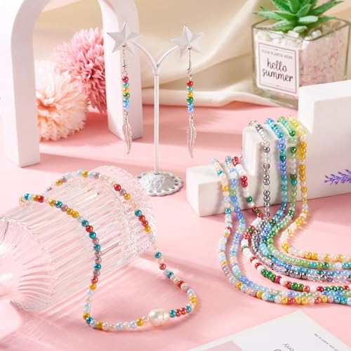 7 onderdelen Galvaniseren Glazen kralen 4mm AB gekleurde ronde glazen kralen voor DIY ketting armbanden sieraden maken, Gat: 0,9mm 3