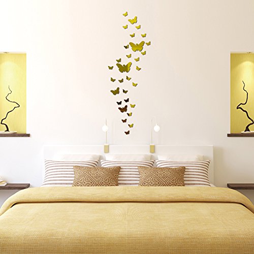 Acryl spiegel stickers 3D muur stickers 36 stuks verwijderbare vlinder kunst spiegel muur stickers vlinder combinatie thuis kunst sticker goud decoratie 4