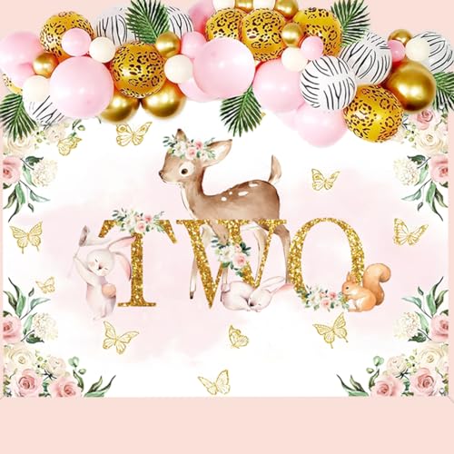 Dier twee achtergrond herten en bloemen tweede verjaardag feest achtergrond jungle jongen 2e verjaardag feest decoratie fotografie achtergrond verjaardag poster 3