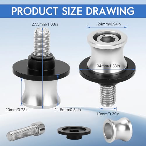 10mm motor CNC Achterstand Swing Arm Spool Sliders, Hard geanodiseerde CNC Swing Arm Spool Stand Swingarm Spools 1 Pair(Silver)