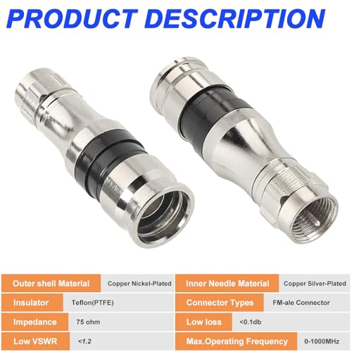 RG11 F-Type Cable Compressie Coaxiale Connectors Fixtures RG11 Cable Connector met O-Ring voor Weerbescherming voor RG11 Coaxiale Kabel (verpakking van 10)