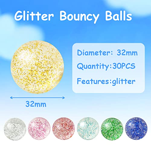 Verpakking van 30 Jumping Balls, Glitter Jumping Balls, 32 mm Bouncing Balls voor kinderen verjaardagsfeest Favors, Meerdere kleuren, Willekeurige Jumping Balls voor kinderen verjaardagsgeschenken