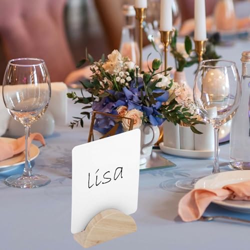 30 st. Tabelnummer Stands, Hemisphere houten naamkaarthouder voor foto's Naamkaarten Menu Herbruikbaar Tafelbordhouders voor bruiloften Restaurants Banketten Verjaardagsfeesten (Wood Color) 4