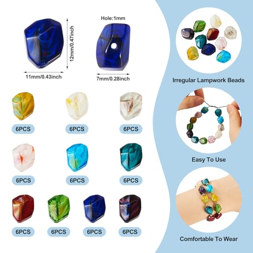 60 st Nuggets Lampwerk Glazen kralen, onregelmatige kristal Lampwerk kralen, Losse Spacer Charm kralen voor armband ketting sieraden maken 3