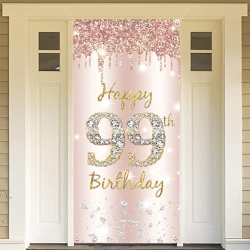 99e verjaardag decoratie vrouwen, Gelukkig 99e verjaardag deur banner roos goud,99e verjaardag stof teken poster deur decoratie,99e verjaardag achtergrond banner dames, verjaardag feest welkom teken