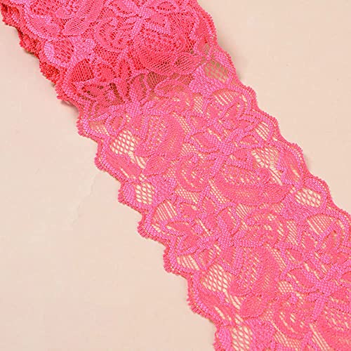 3 Yards Elasticity Lace Ribbon 8cm Breed Kleurrijke Lace Floral Border Decoratieve Tape Decoratieve Ribbon Lace Fabric Lace Board voor het naaien DIY Craft Kleding Ondergoed, Watermeloen Rood