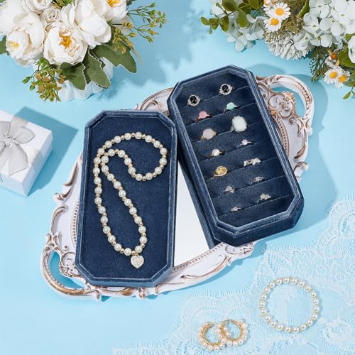 Velvet Ring Organizer Display Lade, 20,8×10.2cm Showcase Ring houder geval met deksel fluweel sieraden opslag doos standaard voor ringen, oorbellen sieraden accessoires, staal blauw 4