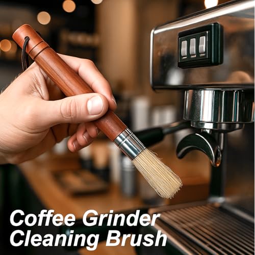 Natuurlijke Bristle Coffee Grinder Reiniging borstel met houten handvat, Espresso machine borstel Cleaner Tool voor Barista Startpagina Keuken Accessoires met hanglus 4