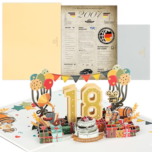18th Birthday Card, 2007 Vintage Newspaper verjaardagskaart, 3D Pop Up wenskaarten met envelop, Vintage verjaardagsgeschenken voor echtgenoot en vrouw