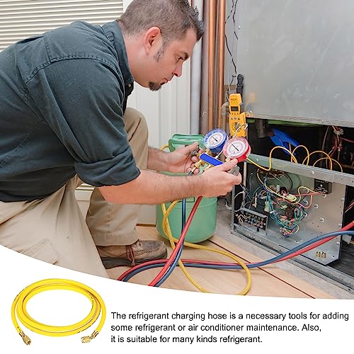 1/4 SAE Koelslang, 8 voet, 500 PSI 2500 PSI Meervoudige drukmeterslang met AC-adapter voor airconditioning, HVAC-koeling, geel 5