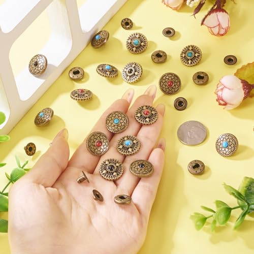 16 Sets Turkoois Quick Rivets Persknoppen Antiek brons lederen knop Decoratieve Rivets voor Purse handtas Schoenen Lederen Craft Kleding Belt 4