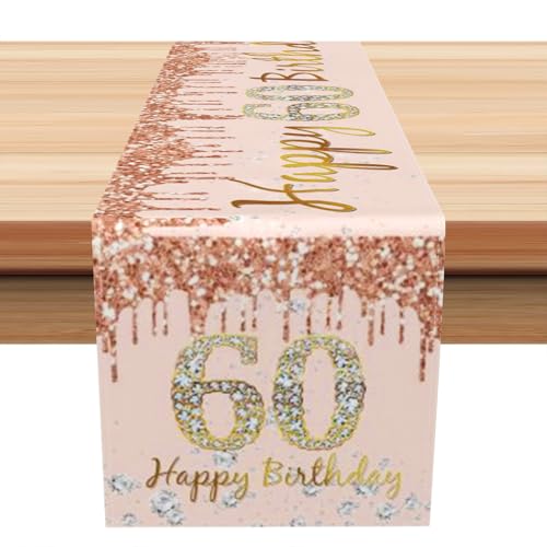 Gelukkige 60ste Verjaardag tafelloper, 60e verjaardag vrouw decoratie keuken ettafel inrichting tafelband verjaardagsfeest textiel inrichting voor thuis