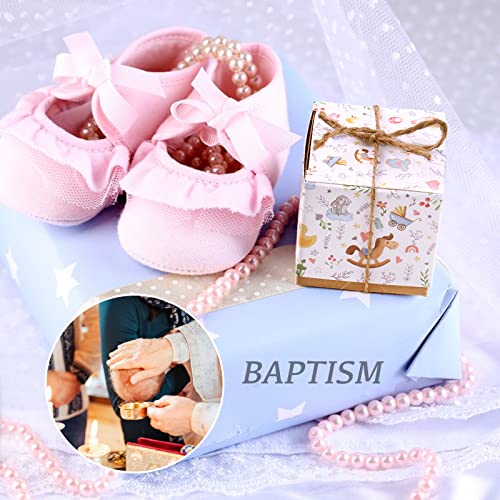 Pak van 50 Candy Doopdozen voor gastgeschenken voor doop Verjaardag Papier Doopdozen met Jute Cord Gedrukte Olifanten Bloemen Decoratie voor feest, Doop, Verjaardag, Bruiloft 5