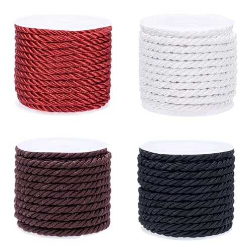4 Rolls Twisted Cords Trim 3 Ply Gevlochten Cord Macrame Cords 3mm Black White Bruin Rode Touw Honor Cord voor koorden Bag Gordijnen Band terug Home Decoratie