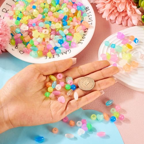 500 stuks verschillende lichtgevende acryl kralen hart Oval diamanten kralen glow in de donkere barrel ronde lose spacer kralen voor DIY Sieraden maken 5