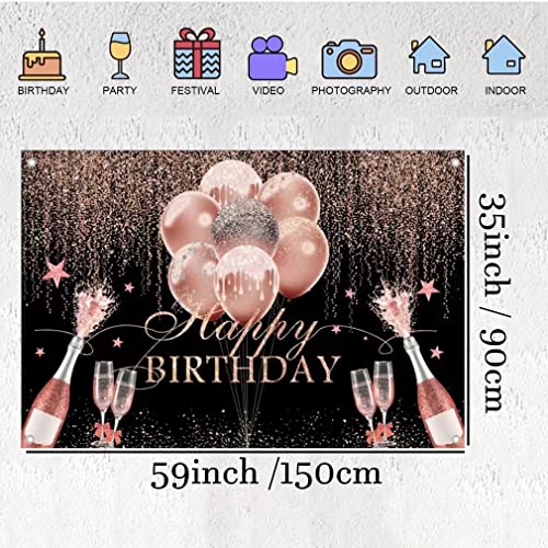 Verjaardagsdecoratie Gelukkig 10e 20e 30e 40e 50e 60e verjaardagsachtergrond voor vrouw verjaardagsfeest glanzend Glitter Rose spots zwart roze partij Banner voor foto Studio