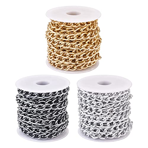 3 Rolls Aluminium Gedraaide Curb Kettingen 3 Kleuren Ongelaste Diamond Cut Flat Curb Kettingen met Spool voor armbanden Kettingen sieraden maken, 5m/kleur
