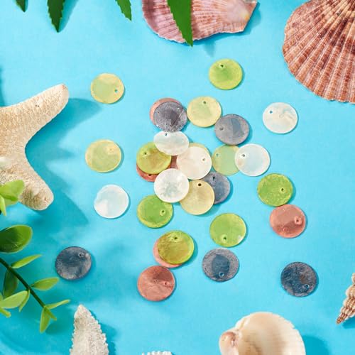 30PCS Kleurrijk Shell Flat Ronde Charms Zoetwater Zeeschelp Schijf Munt Hangers Moeder van Parel Mossel Bevindingen voor DIY Handgemaakte oorbellen sieraden maken, Shell 4
