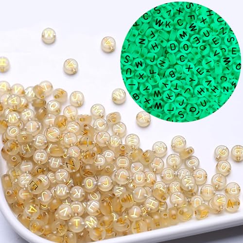 1000 Stuks Lichtgevende brief kralen Ronde gouden brief kralen voor Stringing Craft Set voor armband, Haarband, Ambachten