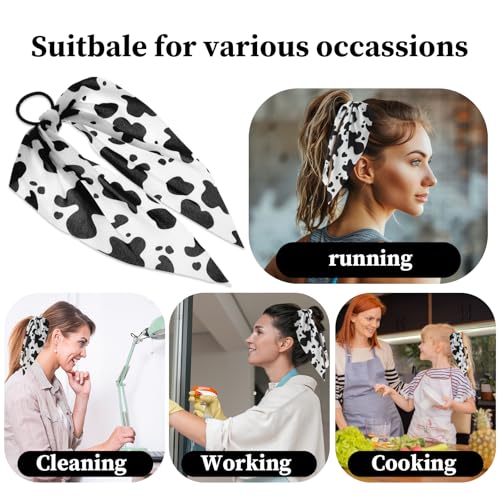 2 stuks Koe Afdrukken Headband Bow Bandana Elastische haarbogen Accessoires Handgemaakt Halloween kostuum Verjaardag Cadeau voor vrouwen meisjes 5