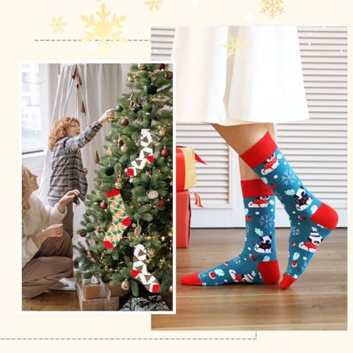 Kerstsokken voor vrouwen, 4 paar werkdagen, kerstpatroon, comfortabele katoenen sokken, maat 39-42, Multicolor, 39-42 EU, Multicolour 5