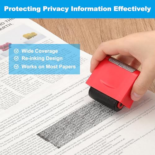 Identiteitsdiefstal bescherming, 4 stuks 0,7/1.7 Inch Vertrouwelijke Roller Stempel Privacy ID Politie postzegel Roller voor Beveiliging ID-adres met 8 stuks Refills, Geel 4