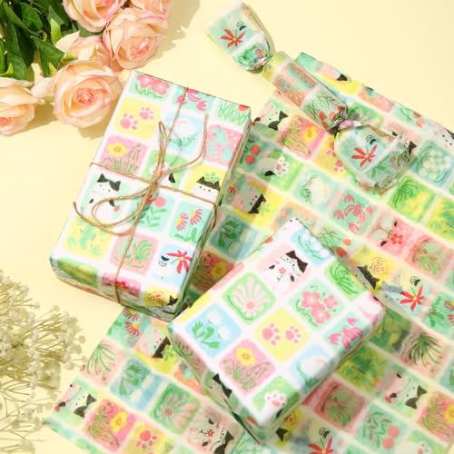 30 vel papier, 50x35cm Schattige verpakking Papier Cadeaupapier voor verjaardagen Baby Douches Huisdier partijen DIY Craft Supplies (Groene kat) 5
