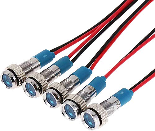 5st 6mm 1/4 inch LED Metalen Indicator Licht 12V Waterdichte Signal Lamp Pilot Dash Directional Auto Truck Boat met draad (blauwe kleur) 4
