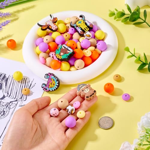 101PCS Rundvee thema Siliconen focal kralen 15mm ronde Rondelle kralen voor DIY Kettingen armband kralen Pennen sleutelhanger maken 5