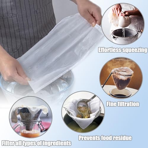10 st Nut melkzakken, Fine Mesh kaasdoek voor Straining koord Filter zakken 20x30cm Muslin Lakens voor het koken Herbruikbare Nylon Mesh voor Amandelmelk, Yogurt, Juice, Koffie 4