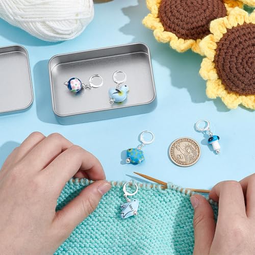 5Stuks 5 Styles Porselein Stitch Markers, Blue Series Breien Sloting Hook Stitch Markering met Leverback oorbellen voor het breien haak Quilting sieraden maken 3