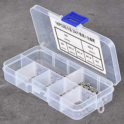 Hex Nut, 140 stuks Hex Noten, roestvrij staal M1/M1.2/M2.5/M3 Thread Hex Noten met Assortiment Box, Noot, Hex Noten 5