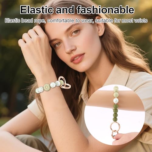 Daisy sleutelhanger polsband, Siliconen kralen sleutelhanger met ring en schattige auto sleutel armband voor vrouwen 5
