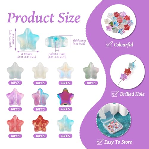 100 st. Glass Star Kralen, Transparant Sprayed Star Spacer Kralen 10 Styles Galvaniseren Star Pony Lose Kralen Bulk voor DIY oorbellen armband ketting sieraden maken 4