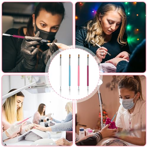 4 stuks Nagelborstel voor Gel Nails, Double Nail Penselen voor Gel Nails, Flat Manicure, Builder Nails, Kunstgereedschap Afgewerkt penseel Pusher, Schilder Pen voor DIY Gel Nails 4