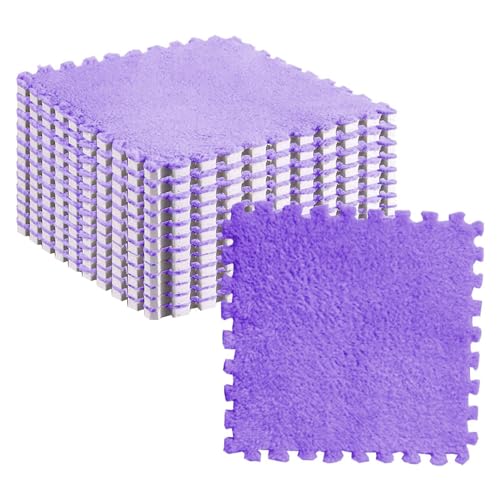 10Stuks 30x30cm/11.8x11.8in Plush Puzzle Foam Floor Mat, Anti Slip Puzzel Ruimte Tapijt Speelmat voor de kamervloer (PURPLE)
