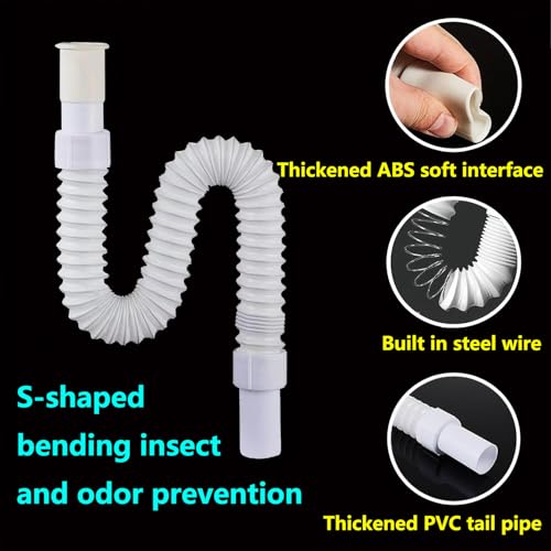 1 Piece Flexibele afvoerslang, Strekbare gootslang, uitschuifbare 380mm tot 720mm, flexibele buisaansluiting voor keuken en badkamer afvoer 5