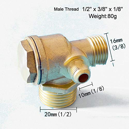 Controleer Valve Compressor Check Valve 3 Way Air Compressor Valve voor Direct Air Compressor (Male, 1/2" x3/8" x1/8")