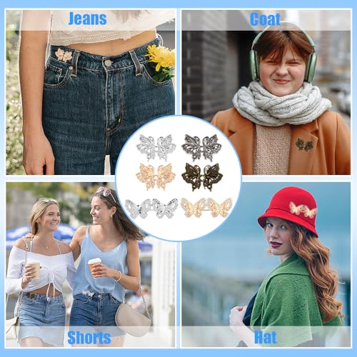 6Pcs Tailleaansteker Broeken Afneembare broek Klemmen Kleefband Bling Kleefband Aanscherping Verstelbare Jeans Knop Pins voor Waist Voor Losse Jeans Pants 3