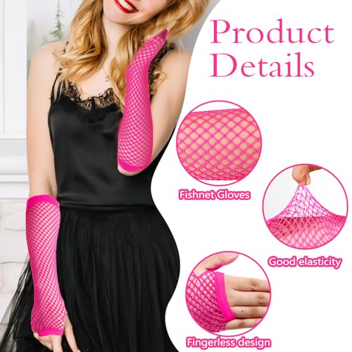 2 paar Net Handschoenen, Woensdag Kostuum Handschoenen, Mesh Arm Warmers uit de jaren 80, Long Neon Handschoenen Zonder Vingers, Elastische Net Handschoenen voor Vrouwen, Kostuum Party 4