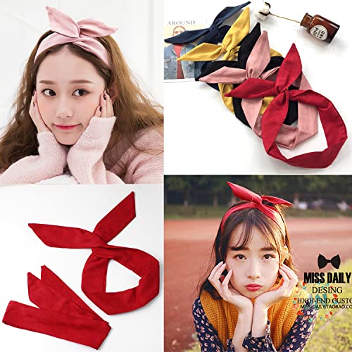 Vintage hoofdbanden voor vrouwen, haarband hoofdband Vrouwen haarbanden Bow Flexibel Iron Wire Buigbare hoofdband Haarband met Bow, Retro Haar Accessoires voor vrouwen meisjes, Navy Blue 3