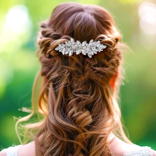 Rhinestone Hair Clips, Sparkling Crystal Barrettes, Mooie Bloem Pins Bruiloft Haar Accessoires, Silver Bruids Accessoires voor Vrouwen, Bruiloft, Bal, Lange(Rijnstenen) 5