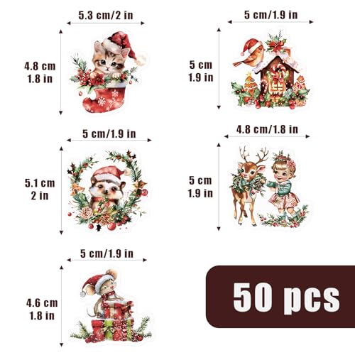 Pak van 50 Kerstmis Stickers Waterdicht voor Kerstmis Gifts, Scrapbooking, Ambachten, Ambachten