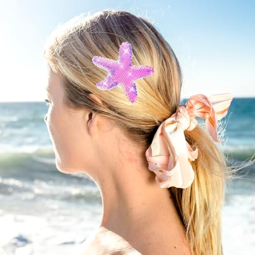 Verpakking van 6 Starfish Hair Clips Glitter Starfish Haaraccessoires Shell Headpiece Hair Clip Starfish Hairpins Sequins Crocodile Clip voor vrouwen meisjes 5