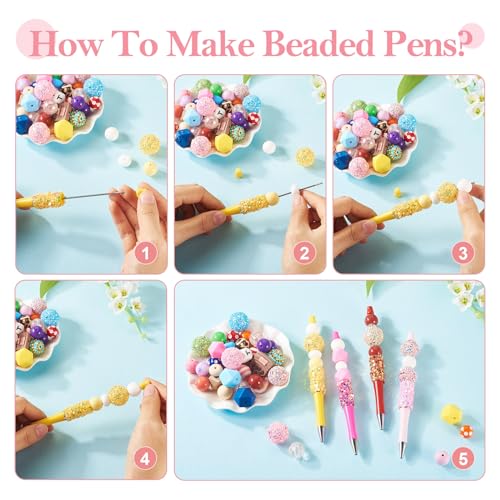 8Pcs Rhinestone Kralen Pen Plastic Ballpoint Pen met Glitter Sequins Crystal Kralen Pen voor DIY Gepersonaliseerde Rollerball Pen Office School Supplies, Aqua 3