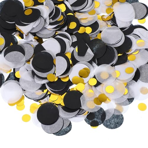 3,5cm rond weefselpapier Confetti Tafel Confetti Cirkel Dots voor bruiloft, verjaardagsfeest, ballondecoraties (1.7 oz), zwart/wit/goud