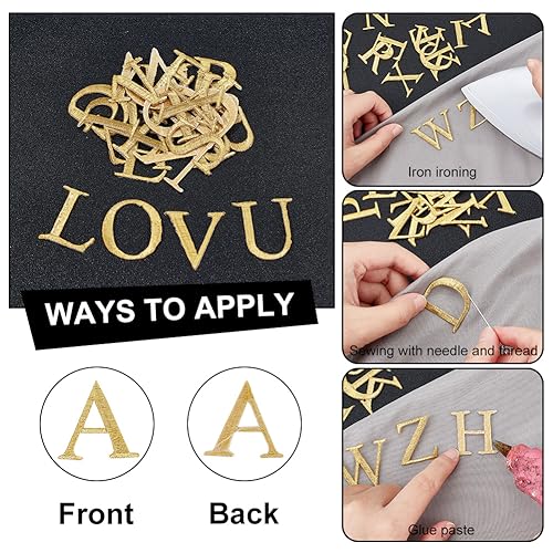26 stuks geborduurde brieven Patches, Desoratieve Kant Borduren Appliques voor ambachten Kleding Decoratie Reparatie Kleding Rugzak Goud 4