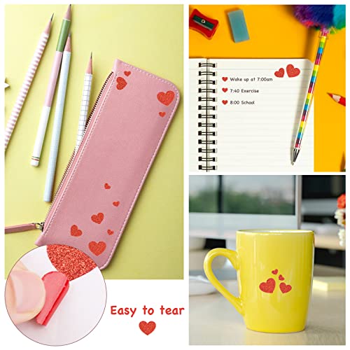 580 Red Heart Stickers Glitter Self-Adhesive Scrapbooking Valentijnsdag Wall Stickers voor zakjes, ansichtkaarten, wenskaarten, enveloppen, geschenken 5