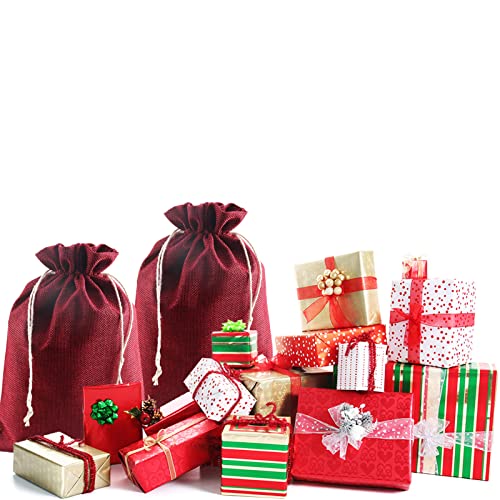 Jute Bags Pack van 12 Advent Calendar Bags Cadeaus 20 x 30 cm voor bruiloft, verloving, Advent Calendar (Rode) 5