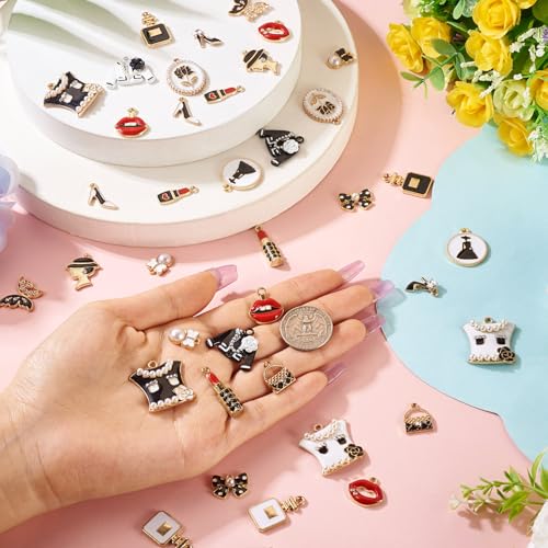 40 st. Vrouwen Thema Legering Email hangers Lipstick jurk Rose Emaill Dangle Charms Vlinder Bowknot Handtassen Oorbellen Bedels voor DIY ketting armband sieraden maken, Email 5